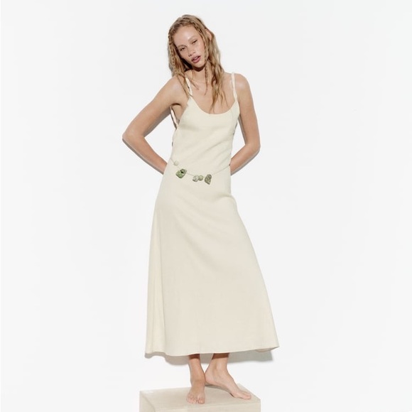Zara Linen Blend Midi Dress L - Picture 1 of 12